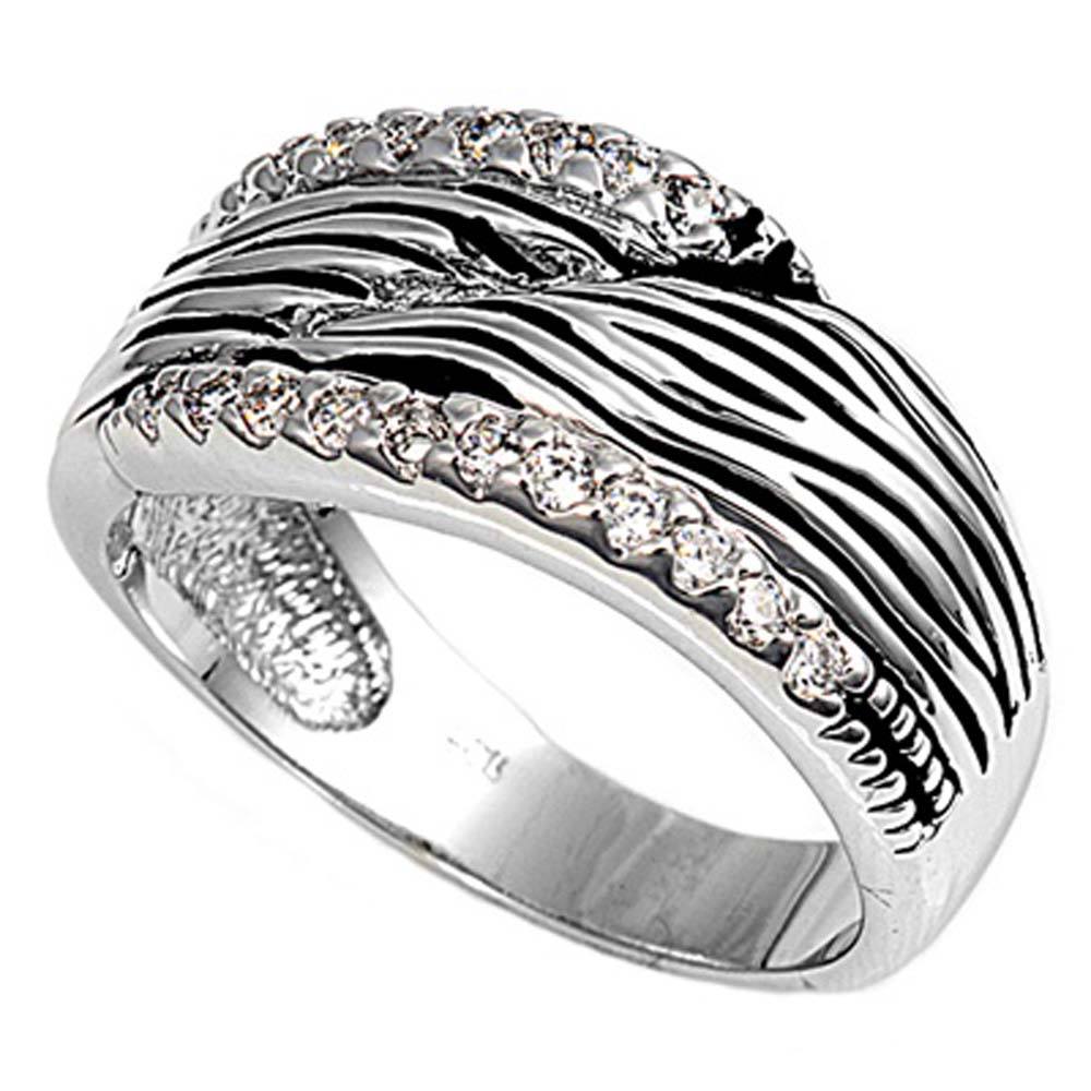 Sterling Silver Wave Shaped Clear CZ Ring