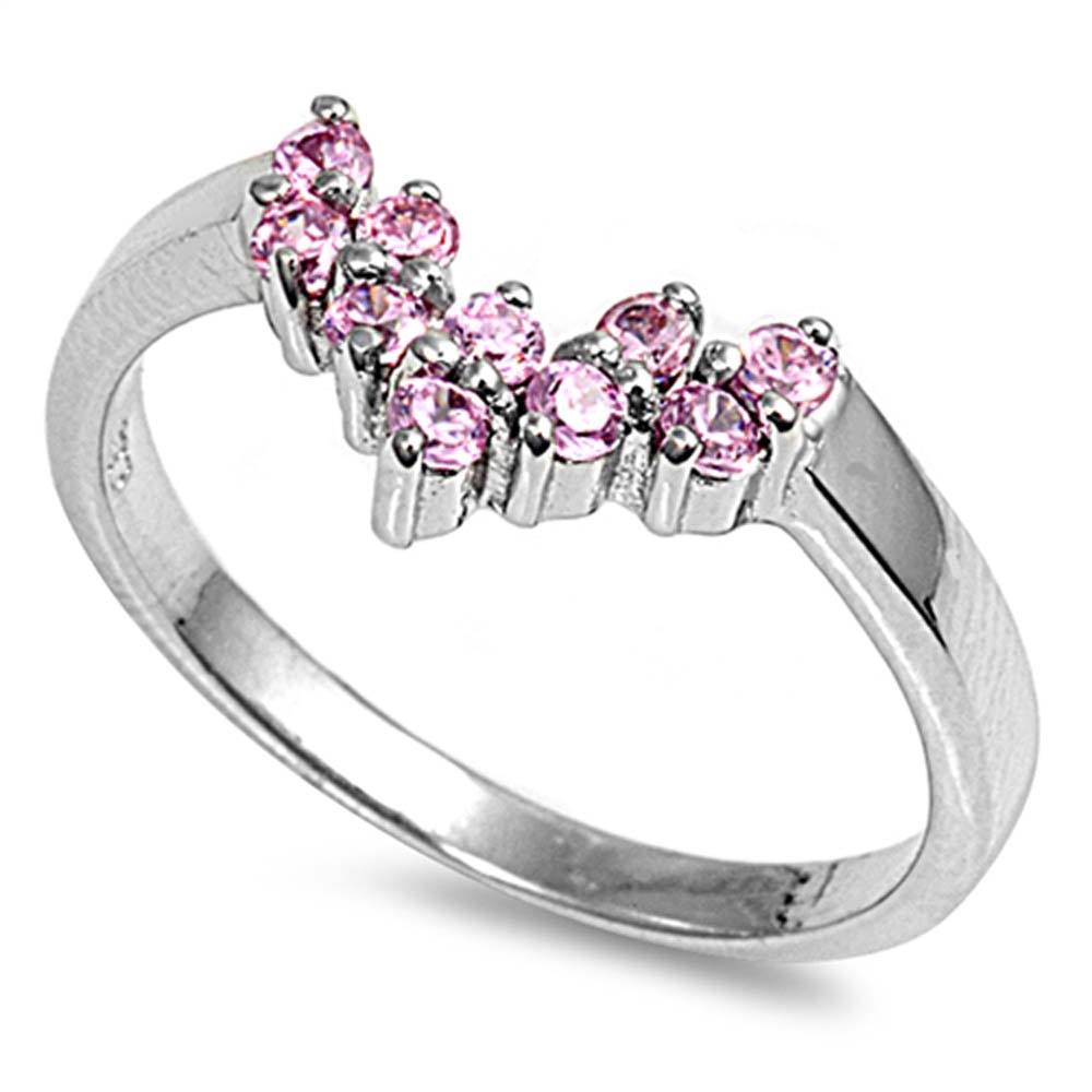 Sterling Silver V Shaped Pink CZ Rings