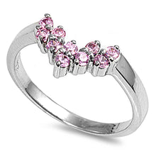 Load image into Gallery viewer, Sterling Silver V Shaped Pink CZ Rings