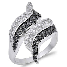 Load image into Gallery viewer, Sterling Silver Curves Shaped Black And Clear CZ Rings