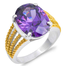 Load image into Gallery viewer, Sterling Silver Two Tone Oval Shaped Blue Sapphire CZ Rings