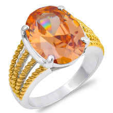 Load image into Gallery viewer, Sterling Silver Two Tone Spinner And Champagne Oval Shaped CZ Ring