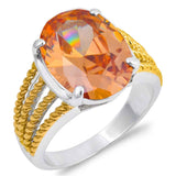 Sterling Silver Two Tone Spinner And Champagne Oval Shaped CZ Ring