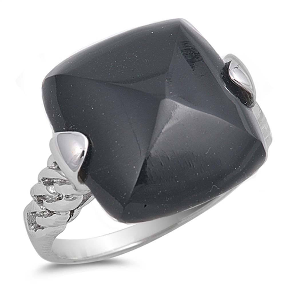 Sterling Silver Square Shaped Black CZ Rings