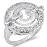 Sterling Silver Round Circle Lock Shaped Clear CZ Ring