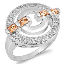 Load image into Gallery viewer, Sterling Silver Round Circle Lock Shaped Garnet And Clear CZ Ring