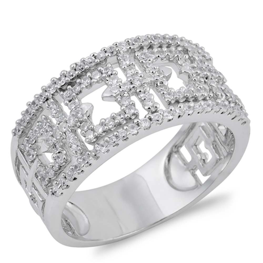 Sterling Silver Square And Cross Shaped Clear CZ Ring