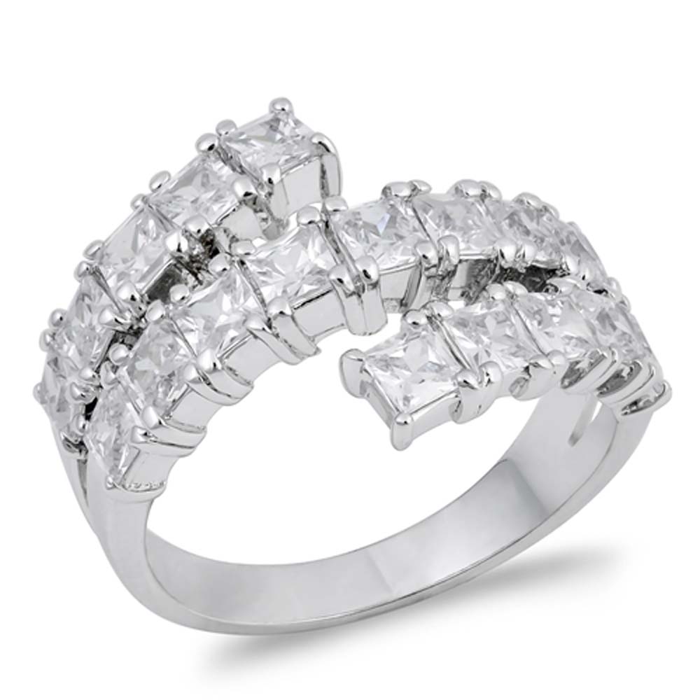 Sterling Silver Curves Shaped Clear CZ Rings