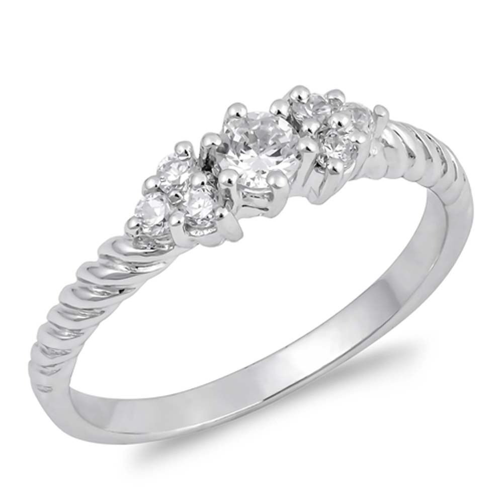 Sterling Silver Rounds Shaped Clear CZ Rings