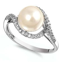 Load image into Gallery viewer, Sterling Silver Infinity Shaped Clear CZ Rings With White Pearl