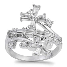 Load image into Gallery viewer, Sterling Silver Cross And Flower Clear CZ Ring