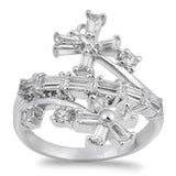 Sterling Silver Cross And Flower Clear CZ Ring
