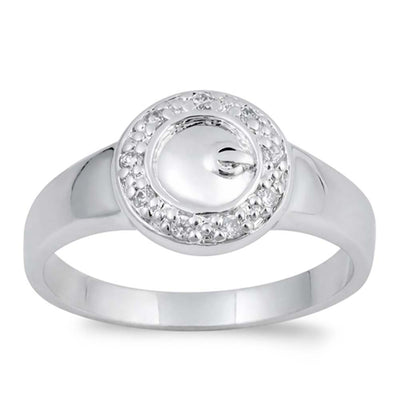 Sterling Silver Round Lock Clear CZ Ring