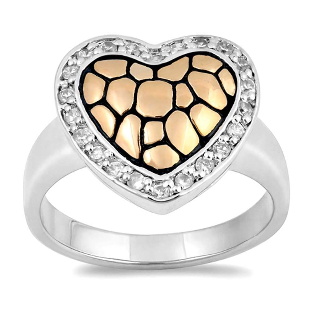 Sterling Silver Bali Heart Clear CZ Ring