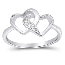Load image into Gallery viewer, Sterling Silver Double Hearts Shaped Clear CZ RingsAnd Face Height 10mm
