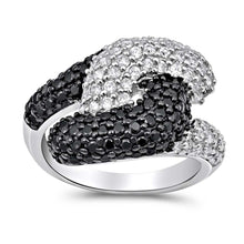 Load image into Gallery viewer, Sterling Silver Loop Lock Shaped Black And Clear CZ Ring