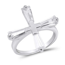 Load image into Gallery viewer, Sterling Silver Cross Shaped Clear CZ Ring