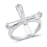 Sterling Silver Cross Shaped Clear CZ Ring