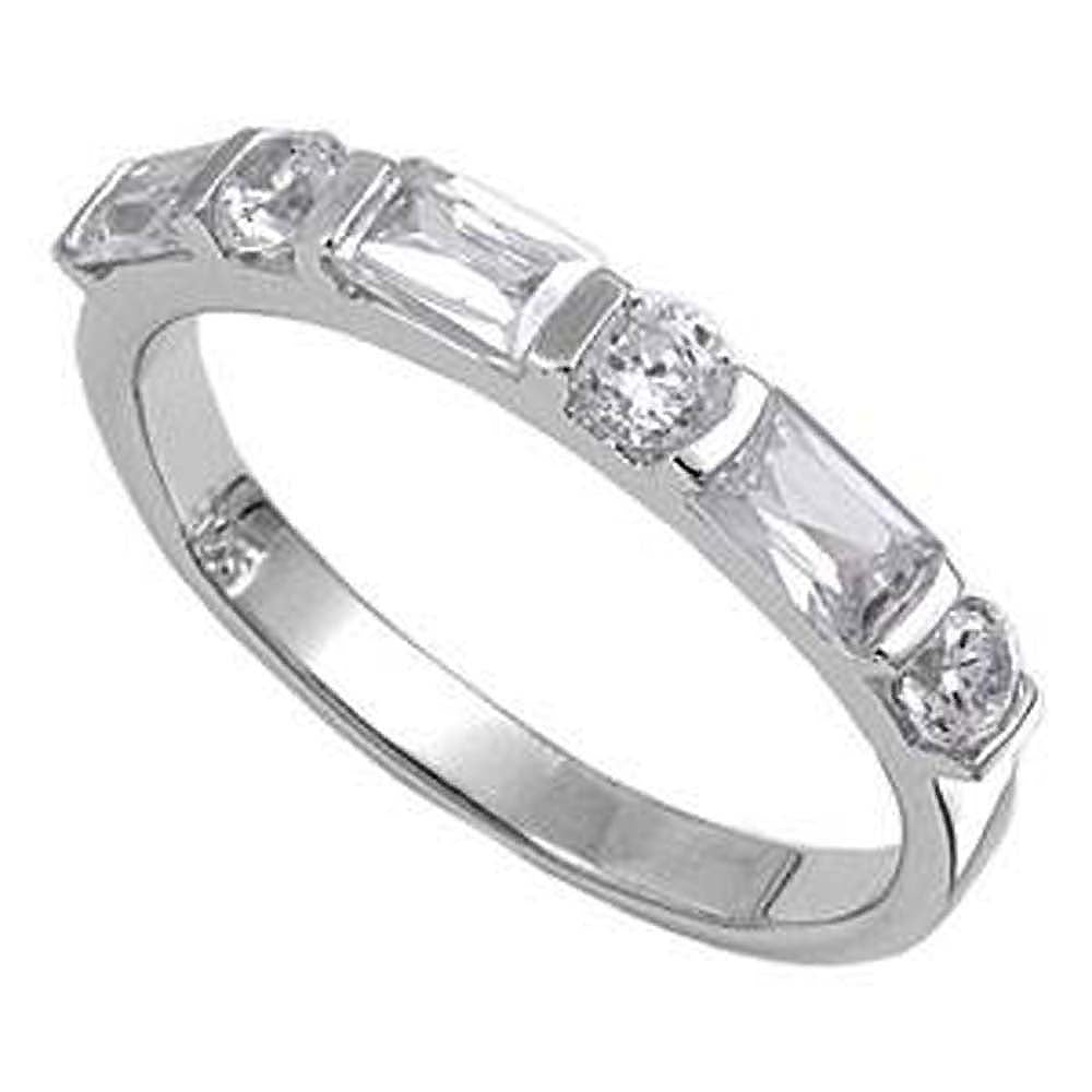 Sterling Silver Round And Square Shaped Clear CZ Ring