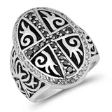 Sterling Silver Black Celtic Cross Shaped Clear CZ Ring