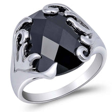 Load image into Gallery viewer, Sterling Silver Celtic Black Rectangle Shaped Clear CZ Ring