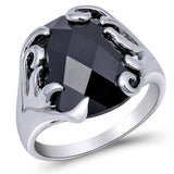 Sterling Silver Celtic Black Rectangle Shaped Clear CZ Ring