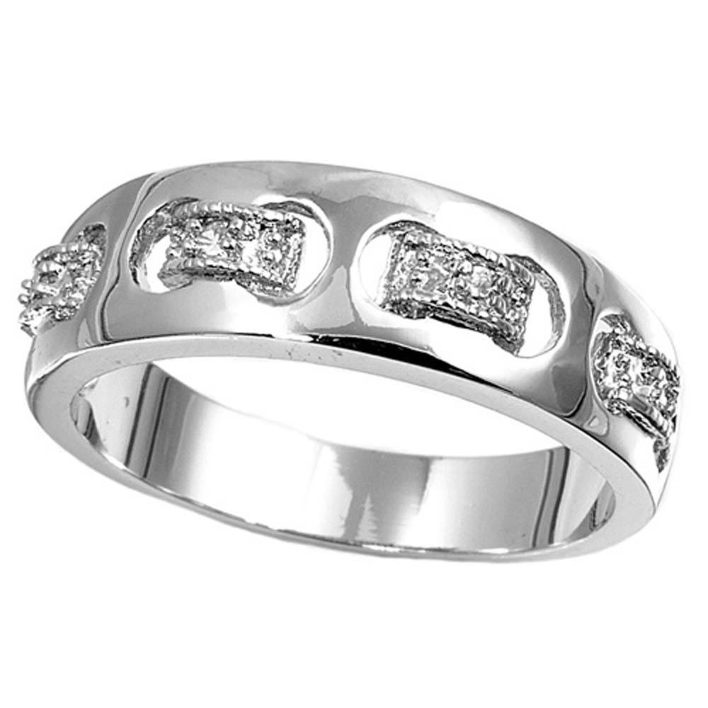 Sterling Silver Belt Shaped Clear CZ Ring