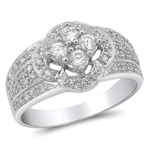 Load image into Gallery viewer, Sterling Silver Flower Shaped Clear CZ Ring