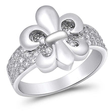 Load image into Gallery viewer, Sterling Silver Fleur De Lis Clear CZ RingAnd Face Height 12mm
