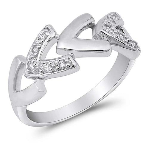 Sterling Silver V Clear CZ Ring
