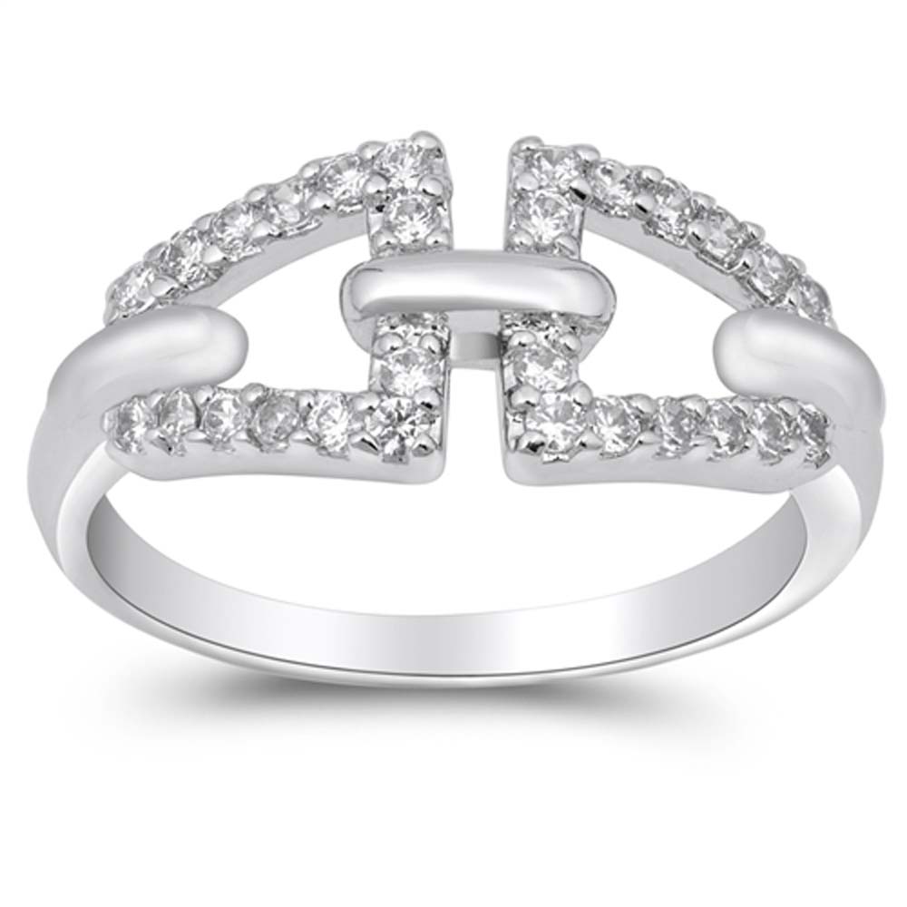 Sterling Silver Trillion Lock Clear CZ Ring