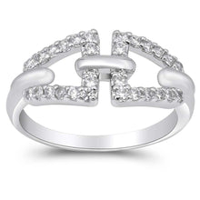 Load image into Gallery viewer, Sterling Silver Trillion Lock Clear CZ Ring