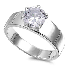 Load image into Gallery viewer, Sterling Silver Round Wedding Band Shaped Clear CZ Rings