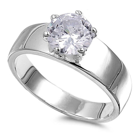 Sterling Silver Round Wedding Band Shaped Clear CZ Rings