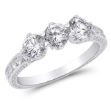 Sterling Silver Three Stones Round Shaped Clear CZ Rings