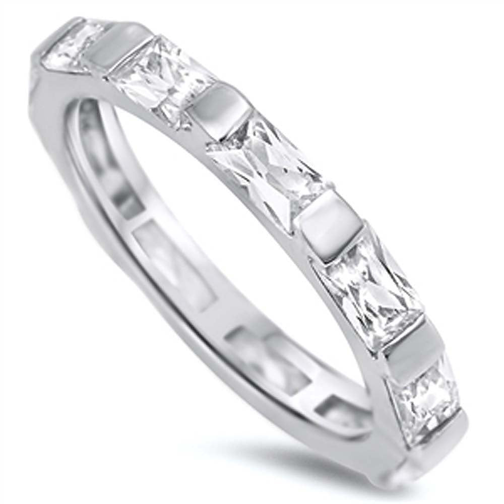 Sterling Silver Rectangular Stones Shaped Clear CZ Rings