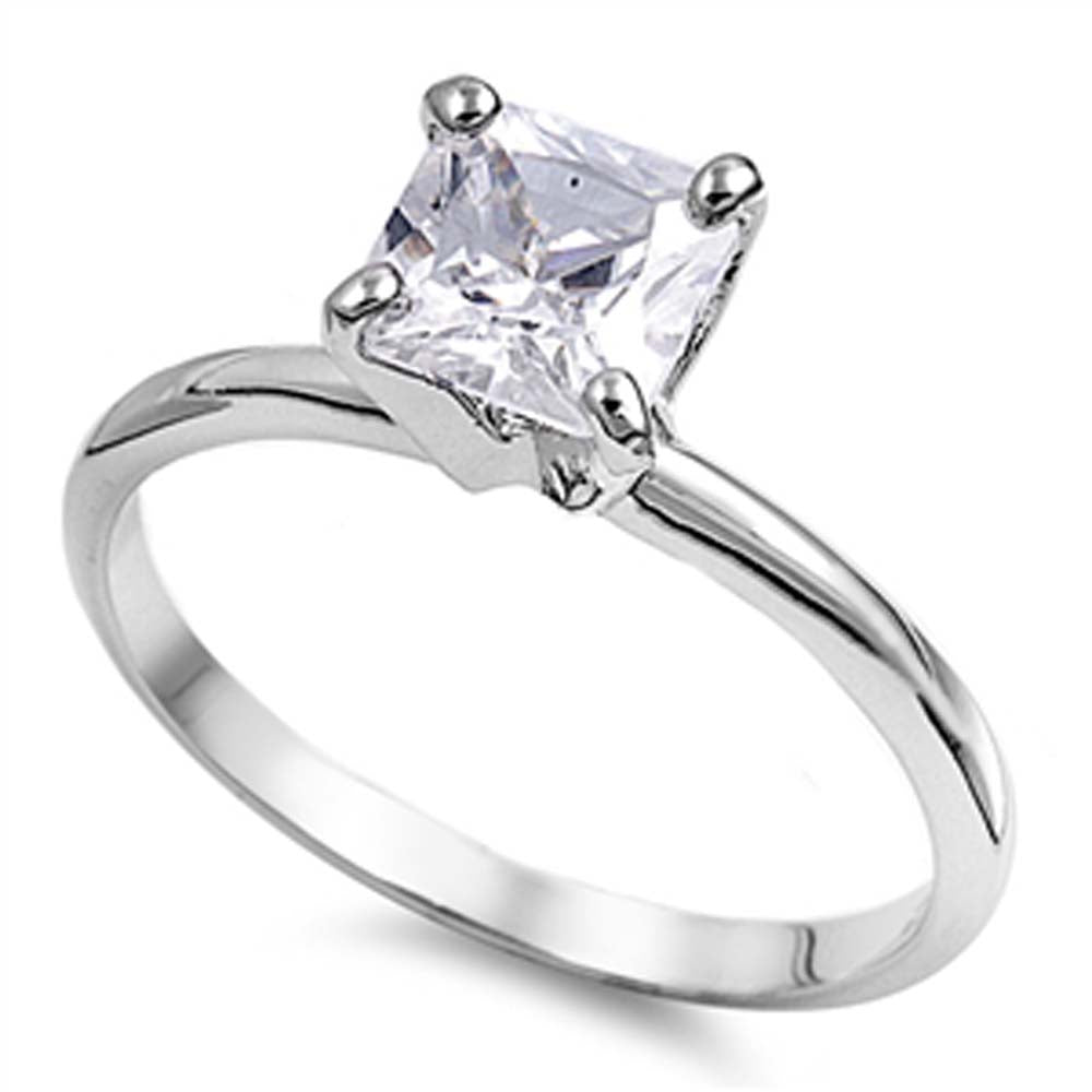 Sterling Silver Square Shaped Cubic Zirconia Ring