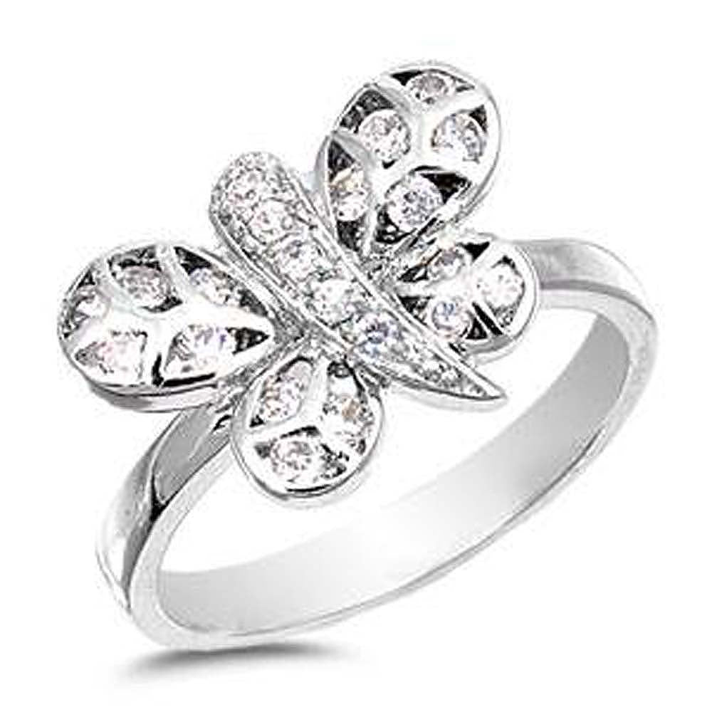 Sterling Silver Butterfly Shaped Clear CZ Rings