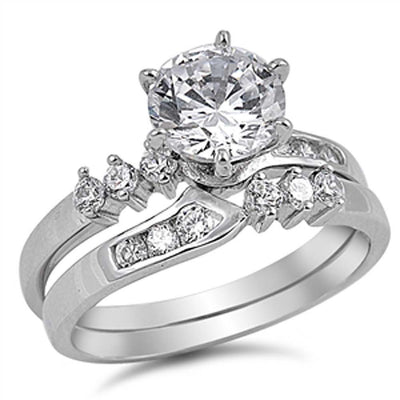 Sterling Silver Round Shaped Cubic Zirconia Wedding RingAnd Band Width Of Two Rings 8mm