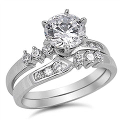 Sterling Silver Round Shaped Cubic Zirconia Wedding RingAnd Band Width Of Two Rings 8mm