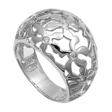 Load image into Gallery viewer, Sterling Silver Hammered Flower Dome Shaped Clear CZ RingsAnd Band Width 16mm