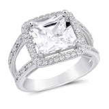 Sterling Silver Square Shaped Clear CZ RingAnd Face Height 14mm