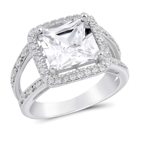 Sterling Silver Square Shaped Clear CZ RingAnd Face Height 14mm