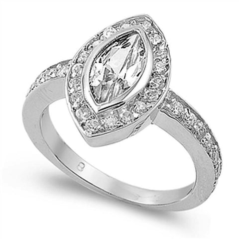 Sterling Silver Oval Shaped Clear CZ RingAnd Face Height 14mm