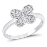 Sterling Silver Butterfly Shaped Clear CZ RingAnd Face Height 8mmAnd Band Width 2mm