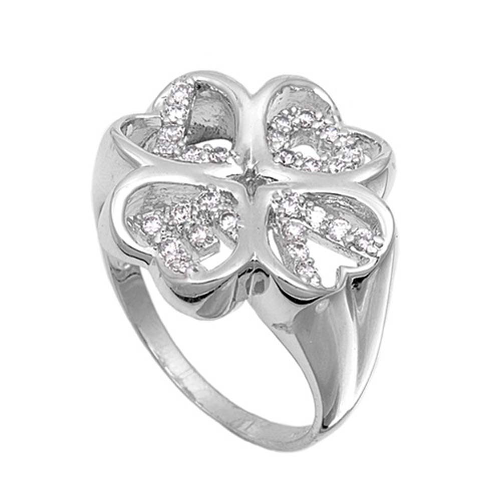 Sterling Silver Heart Flower Shaped Clear CZ Ring