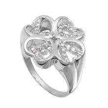 Load image into Gallery viewer, Sterling Silver Heart Flower Shaped Clear CZ Ring