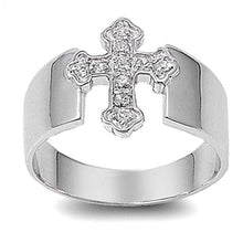 Load image into Gallery viewer, Sterling Silver Cross Shaped Clear CZ RingsAnd Band Width 15mm