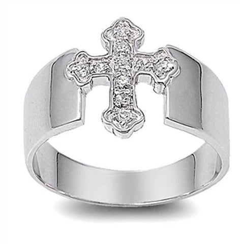 Sterling Silver Cross Shaped Clear CZ RingsAnd Band Width 15mm
