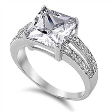 Load image into Gallery viewer, Sterling Silver Rhodium Plated Princess Cut Shaped Clear CZ RingAnd Face Height 11mmAnd Band Width 3mm